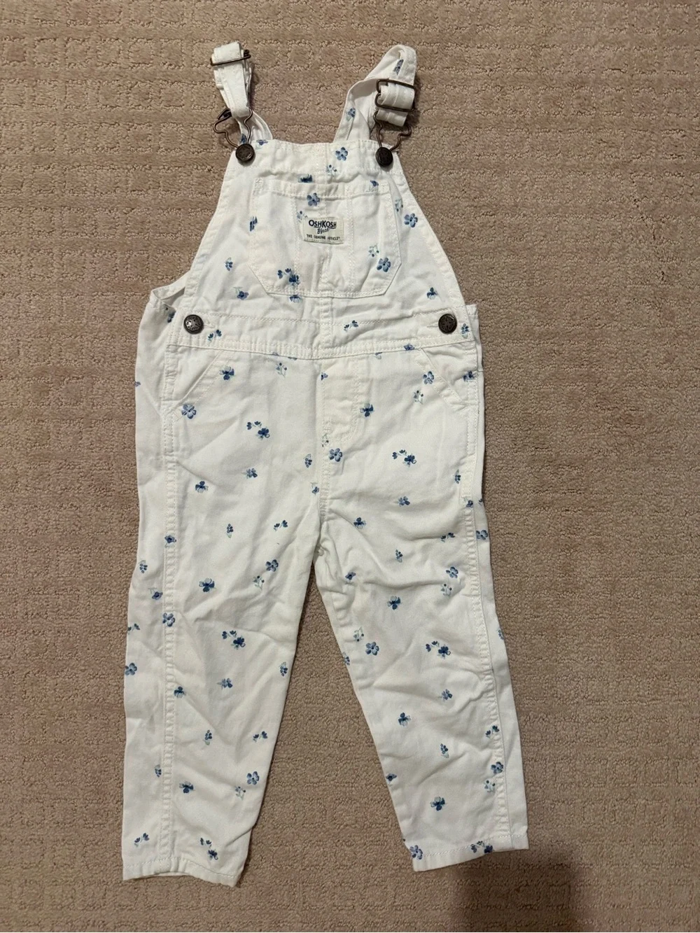 OshKosh B'gosh Cream Overalls with Blue Floral Print